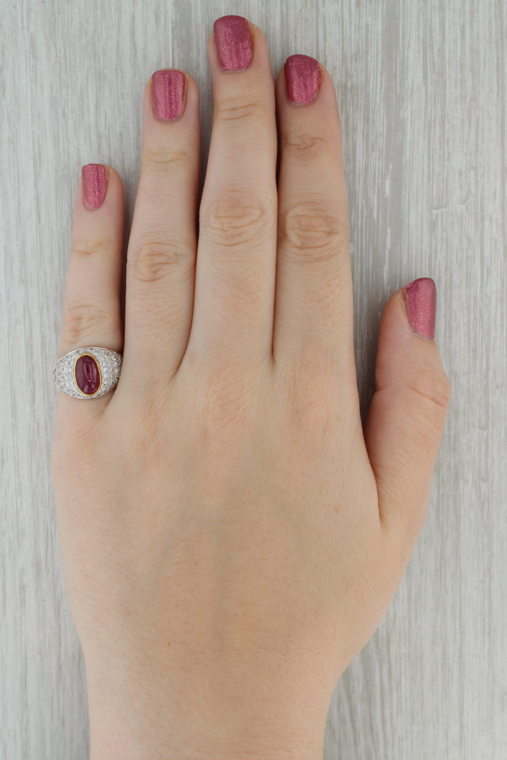 Ruby Cabochon 0.60ctw Diamond Ring 18k Yellow Gold Size 6.75