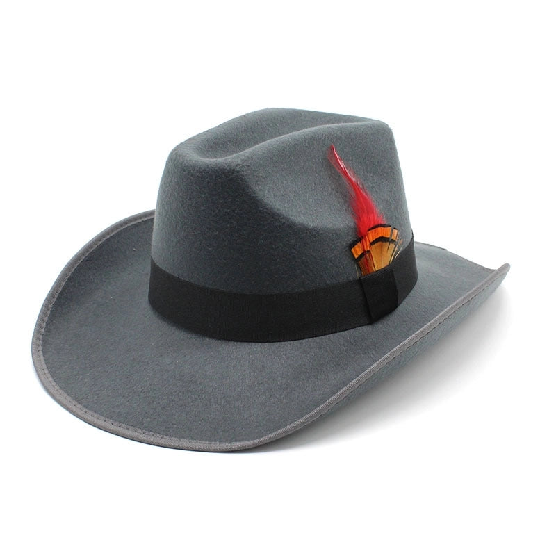 New Feather Hat Autumn And Winter Big Brim Hat Fashion Men's And Women's Cashmere Felt Hat Style Hat
