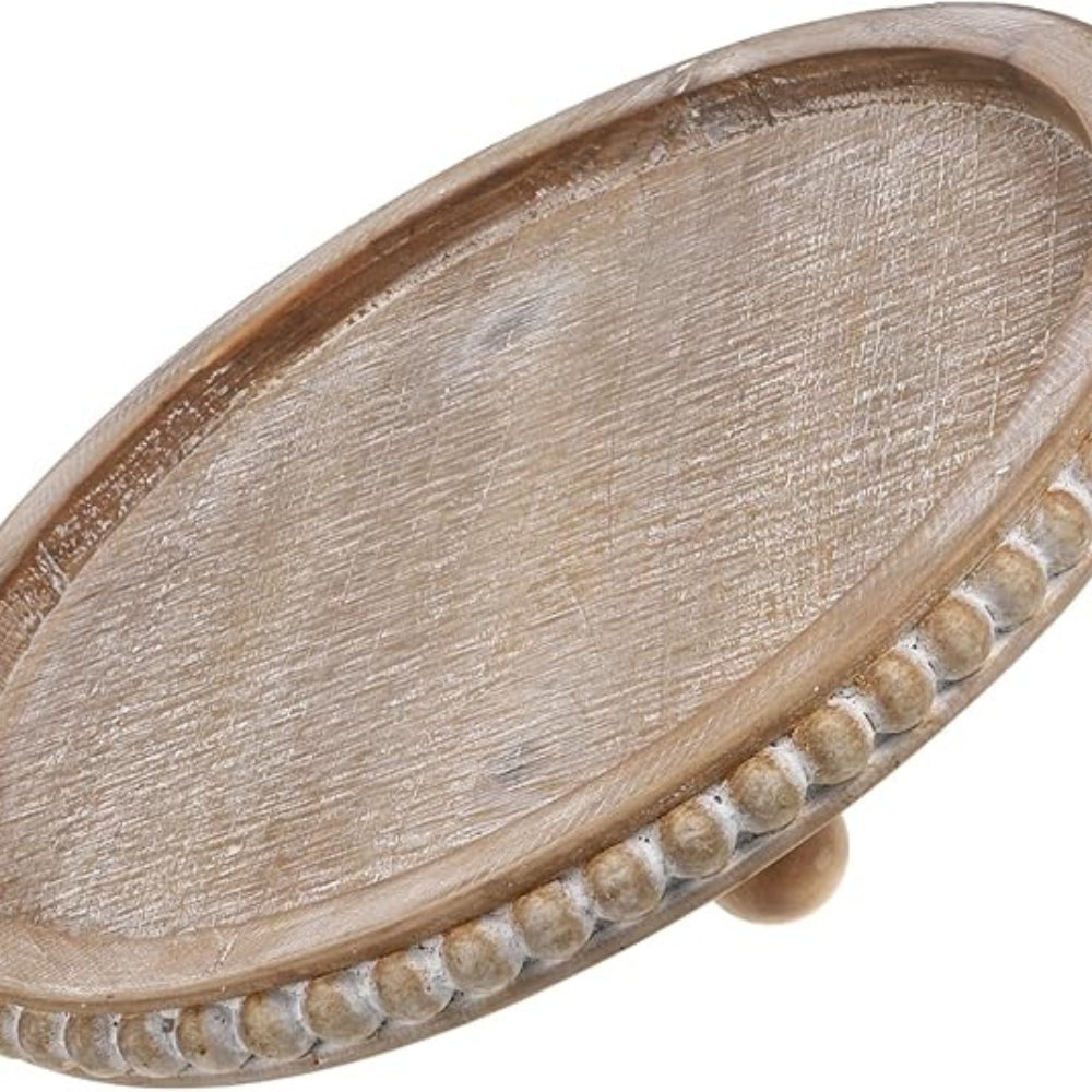 Versatile Round Wooden Beaded Edges Serving Tray