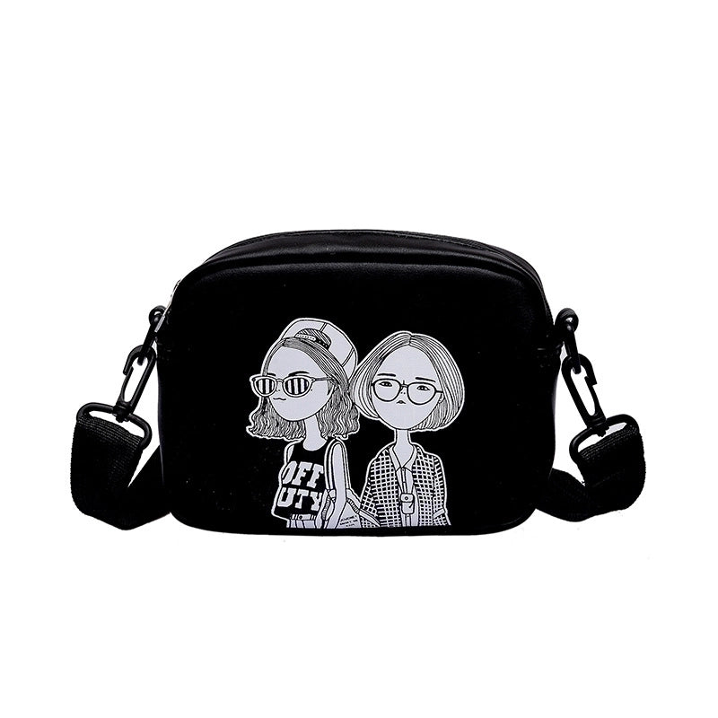 Women's Medium Pu Leather Portrait Cartoon Basic Square Zipper Crossbody Bag