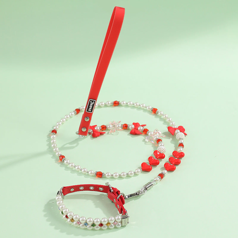 Multi-color Rhinestone Pearl Dog Cat Collar