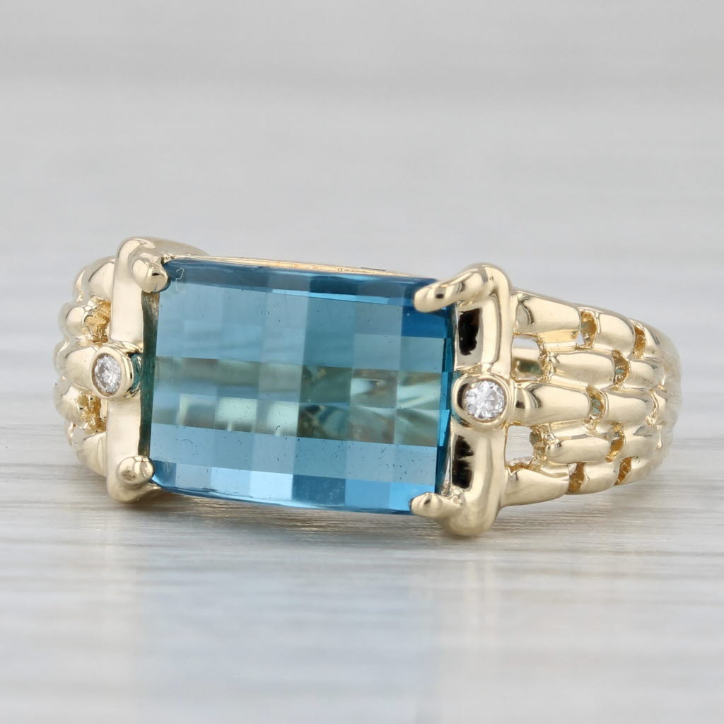Blue Topaz Diamond Ring 14k Yellow Gold Size 7