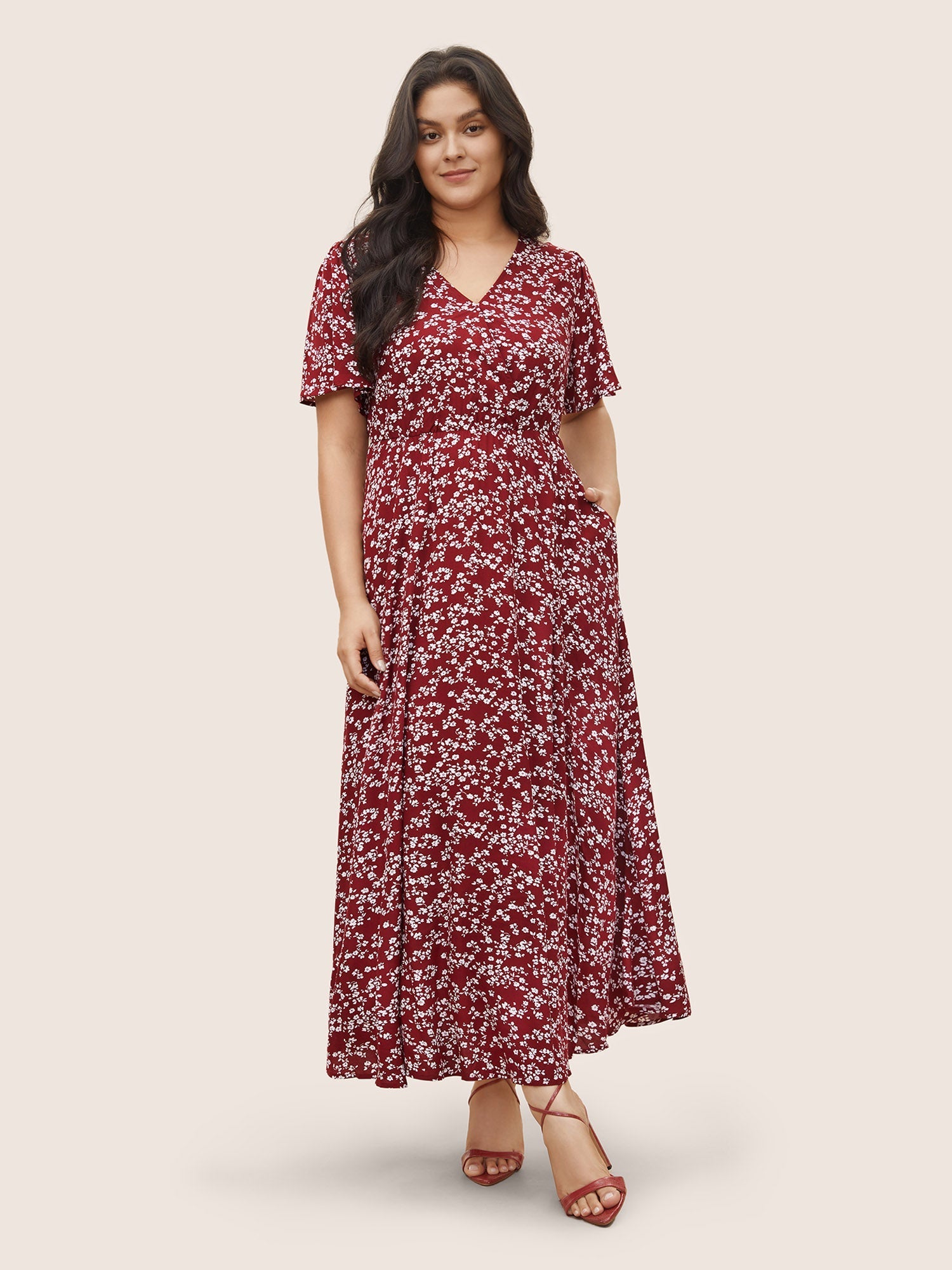 Bloom Dress - Flutter Sleeve Ditsy Floral Bag Split Maxi Dress