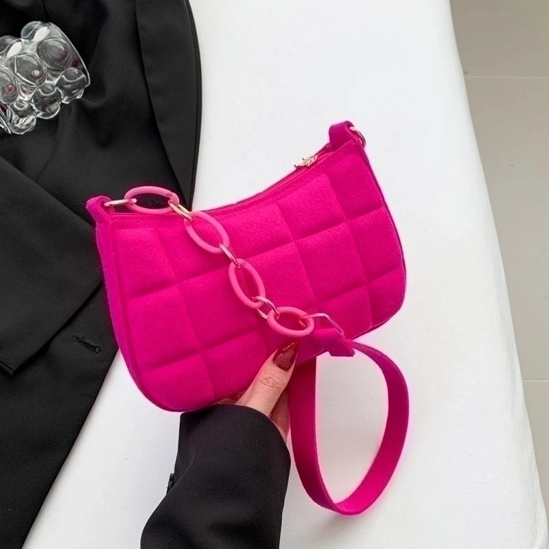 Women's Woolen Solid Color Basic Vintage Style Square Zipper Shoulder Bag Crossbody Bag