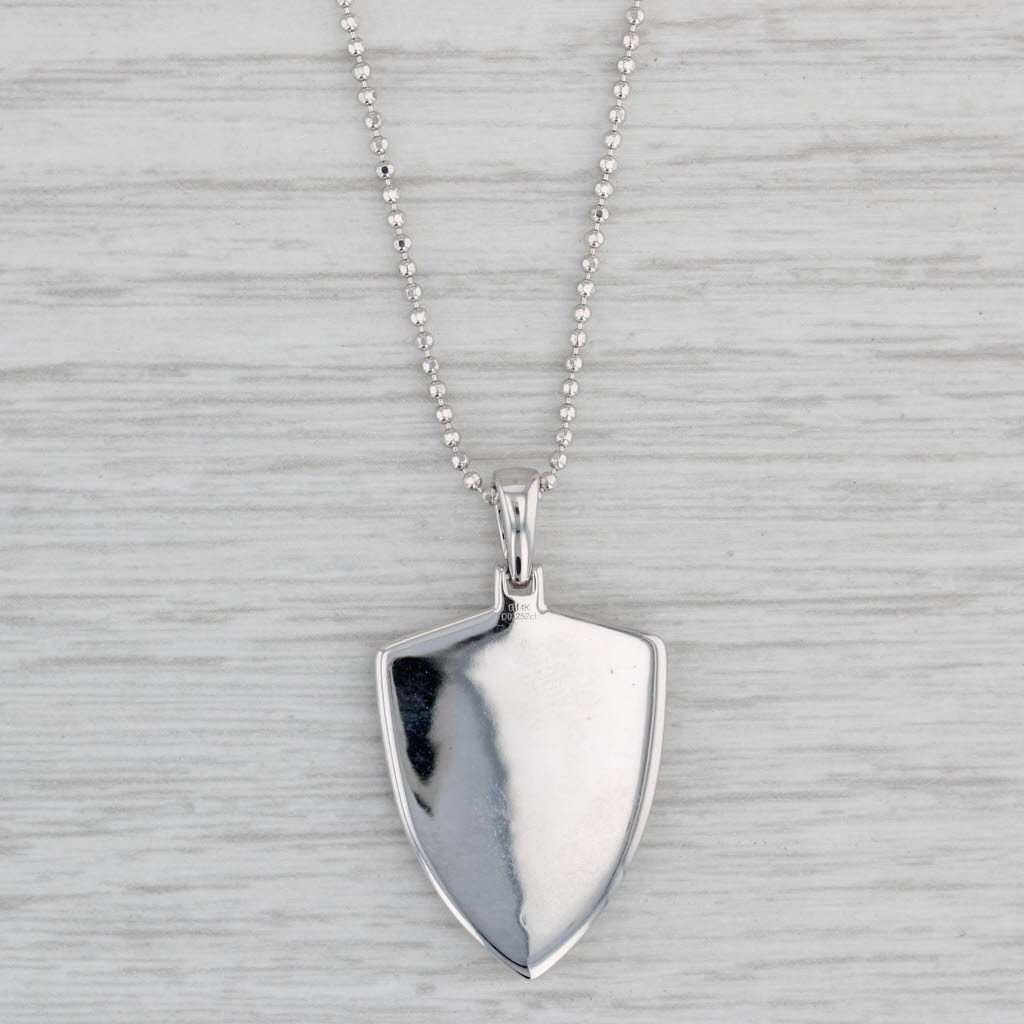 New 0.25ctw Diamond Ankh Shield Pendant Necklace 14k White Gold Bead Chain