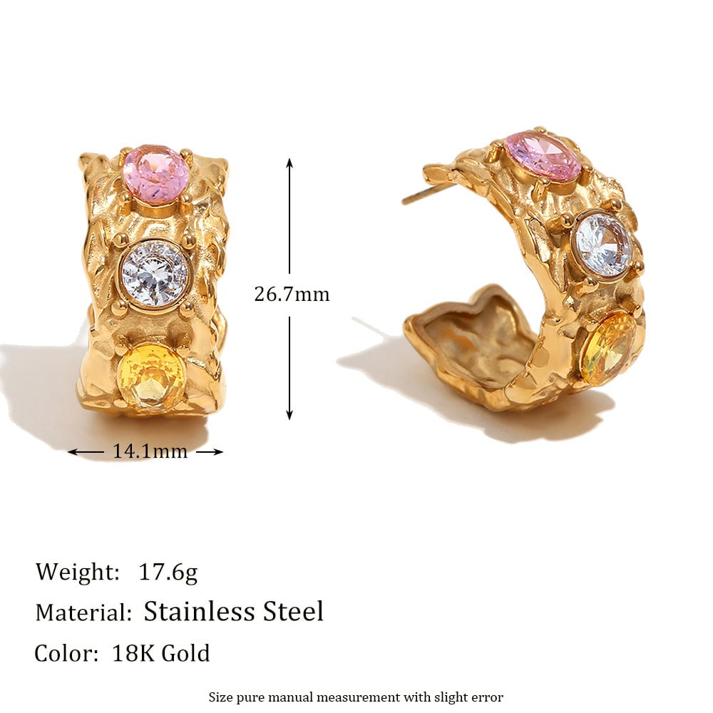 Personalized Earrings Stainless Steel Plated With 18K Gold Irregular Micro-Diamond Casting Bracelet Ring