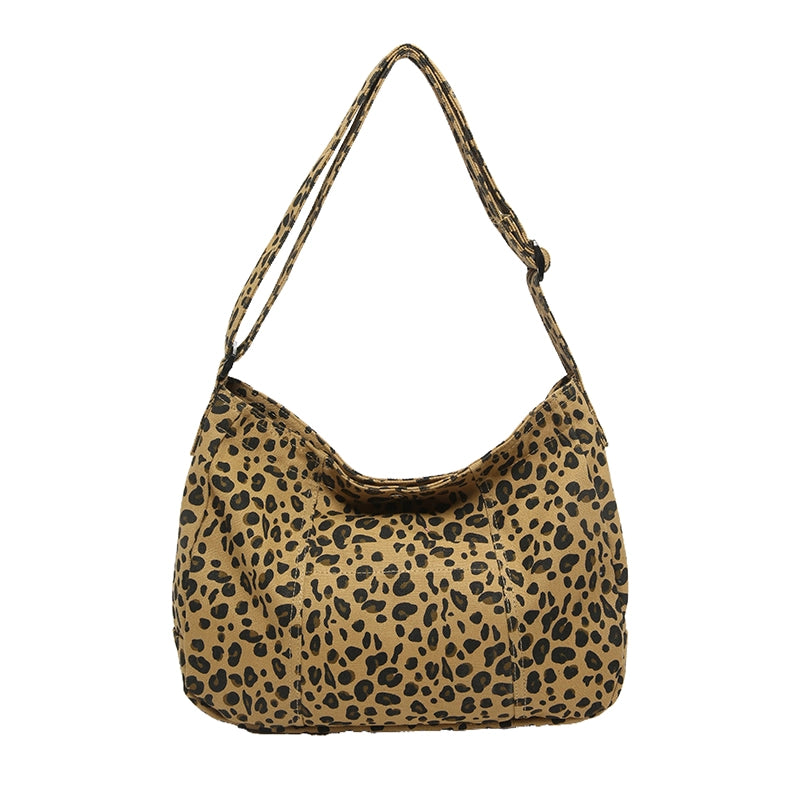 Women's Large Cloth Leopard Streetwear Square Zipper Crossbody Bag