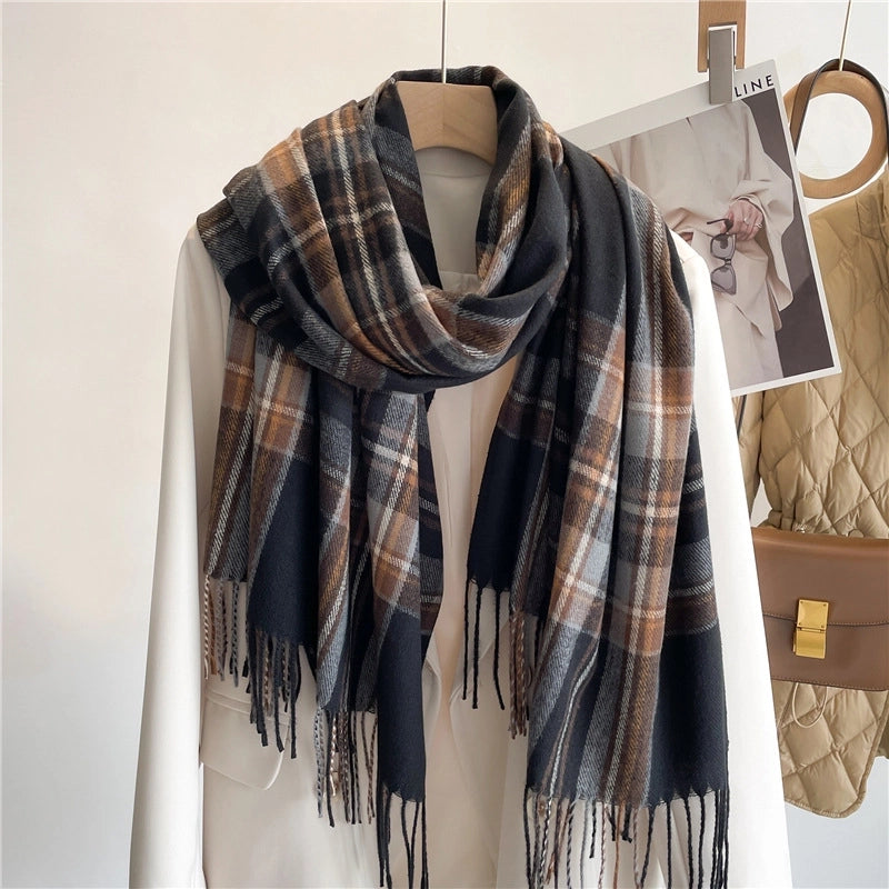 Women's Basic Minimalist Plaid Imitation Cashmere Polyester Scarf