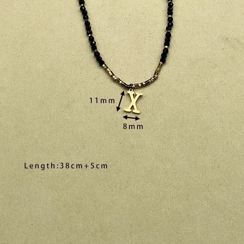 Casual Letter 304 Stainless Steel 18K Gold Plated Beaded Pendant Necklace