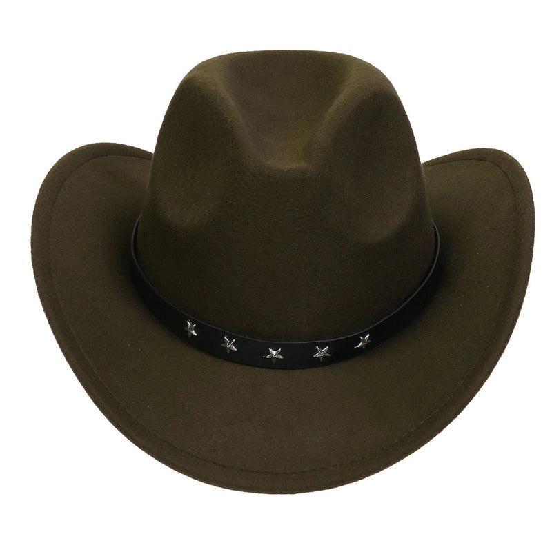 Tibetan Western Denim Top Hat Spring And Autumn New Jazz Hat Big Brim Five-pointed Star Belt Accessories Felt Hat For Men And Women
