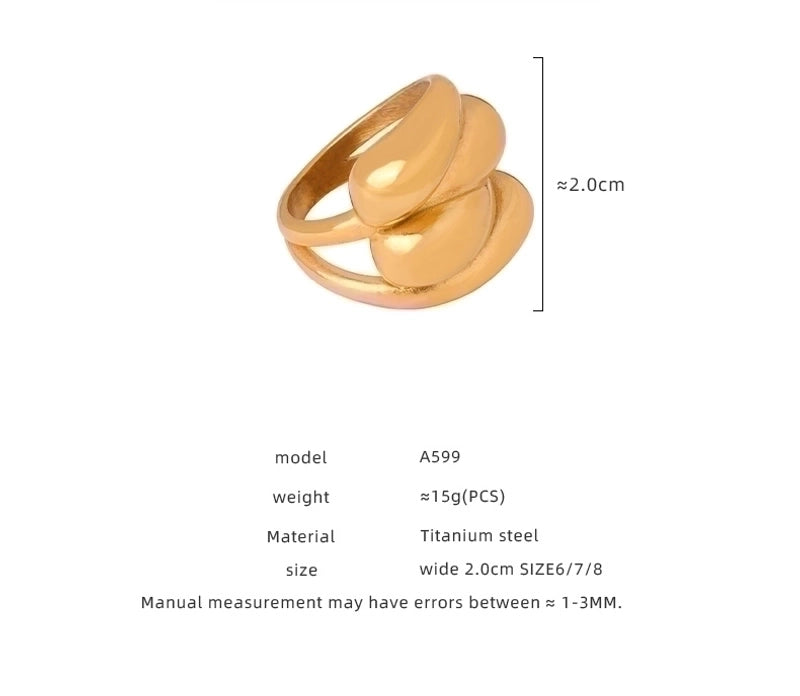 Casual Elegant Minimalist Water Droplets Titanium Steel 18K Gold Plated Plating Rings
