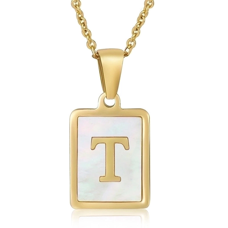 Minimalist Letter Stainless Steel Titanium Steel Plating Inlay Shell 18k Gold Plated Pendant Necklace