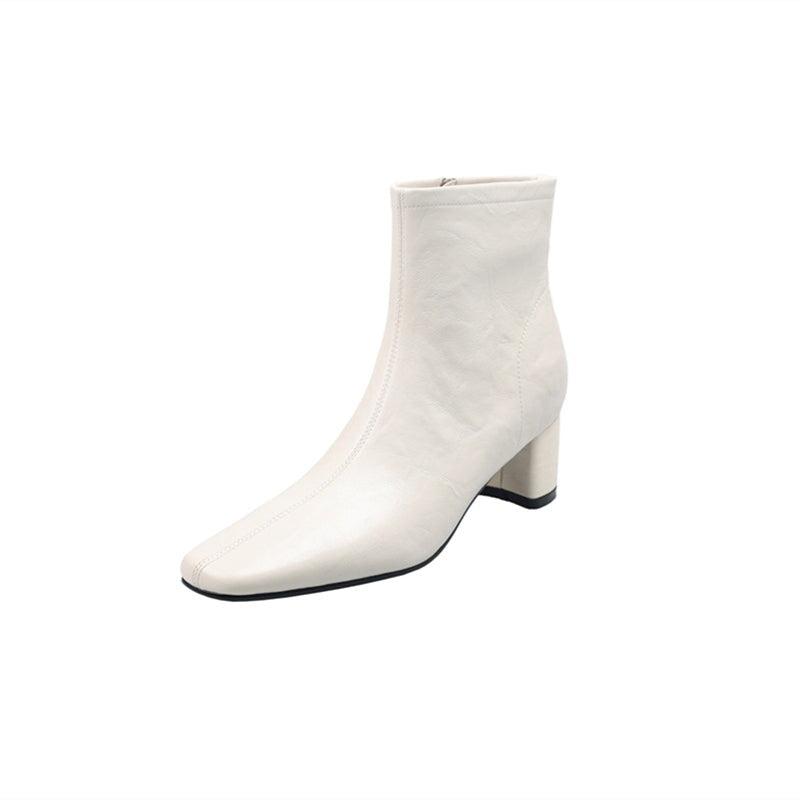 Classic Slimming Boots Elegant Chelsea Boots Mid Heel Side Zipper Boots in Black/Beige/Coffee