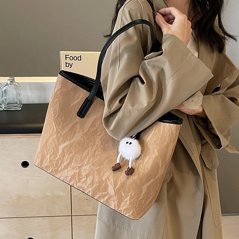 Women's Large Pu Leather Solid Color Streetwear Square Zipper Shoulder Bag Tote Bag