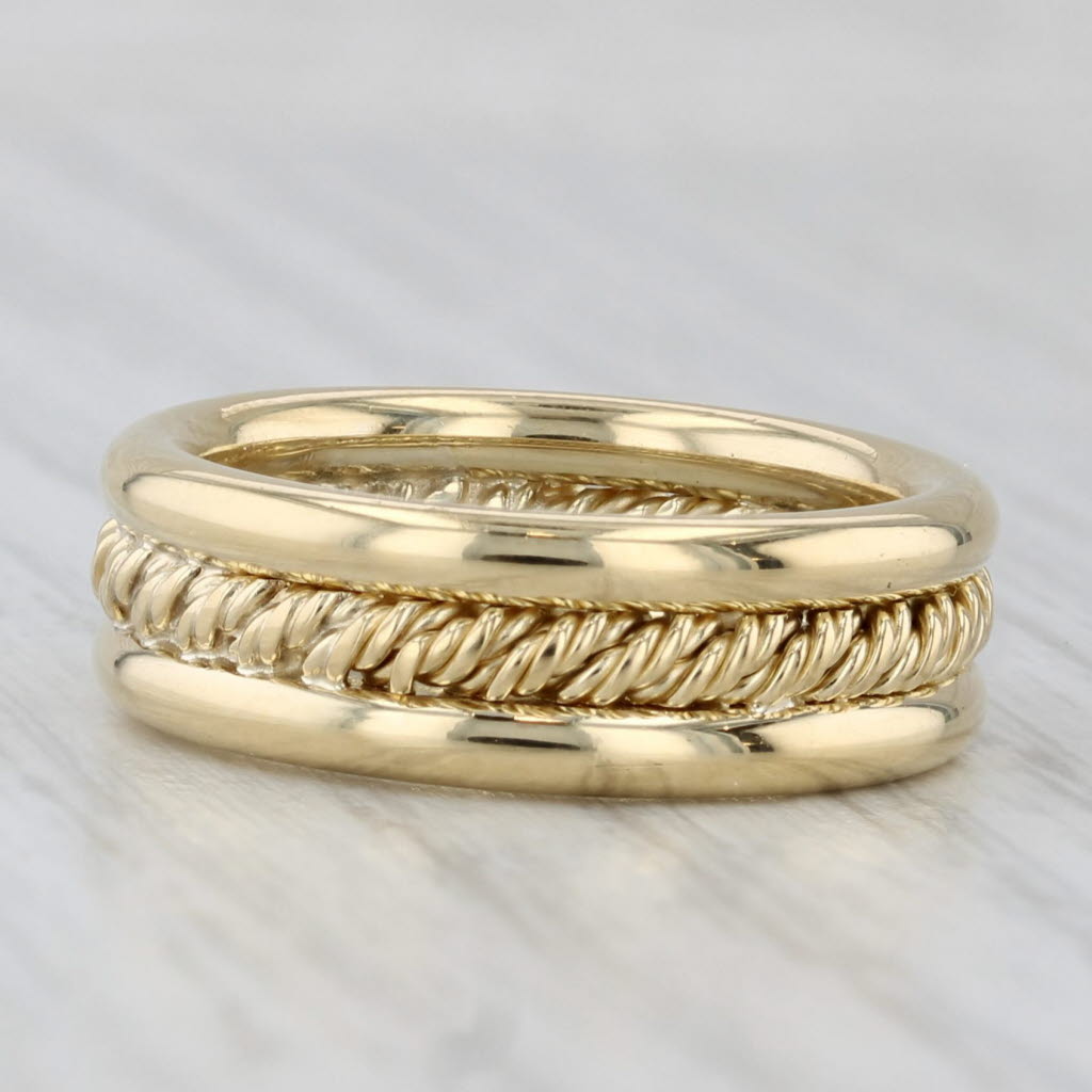 Rope Center Wide Band Ring 18k Yellow Gold Size 6 Wedding Stackable
