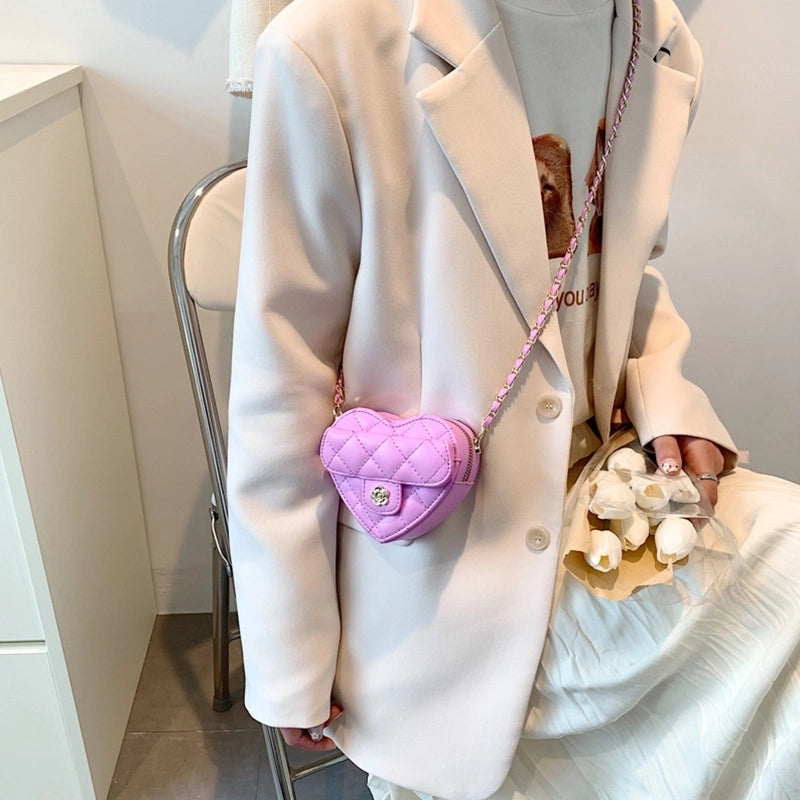 Women's Small Pu Leather Solid Color Streetwear Heart-shaped Zipper Shoulder Bag Crossbody Bag Chain Bag