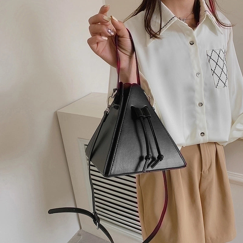 Women's Pu Leather Solid Color Fashion Conical String Shoulder Bag Handbag Crossbody Bag