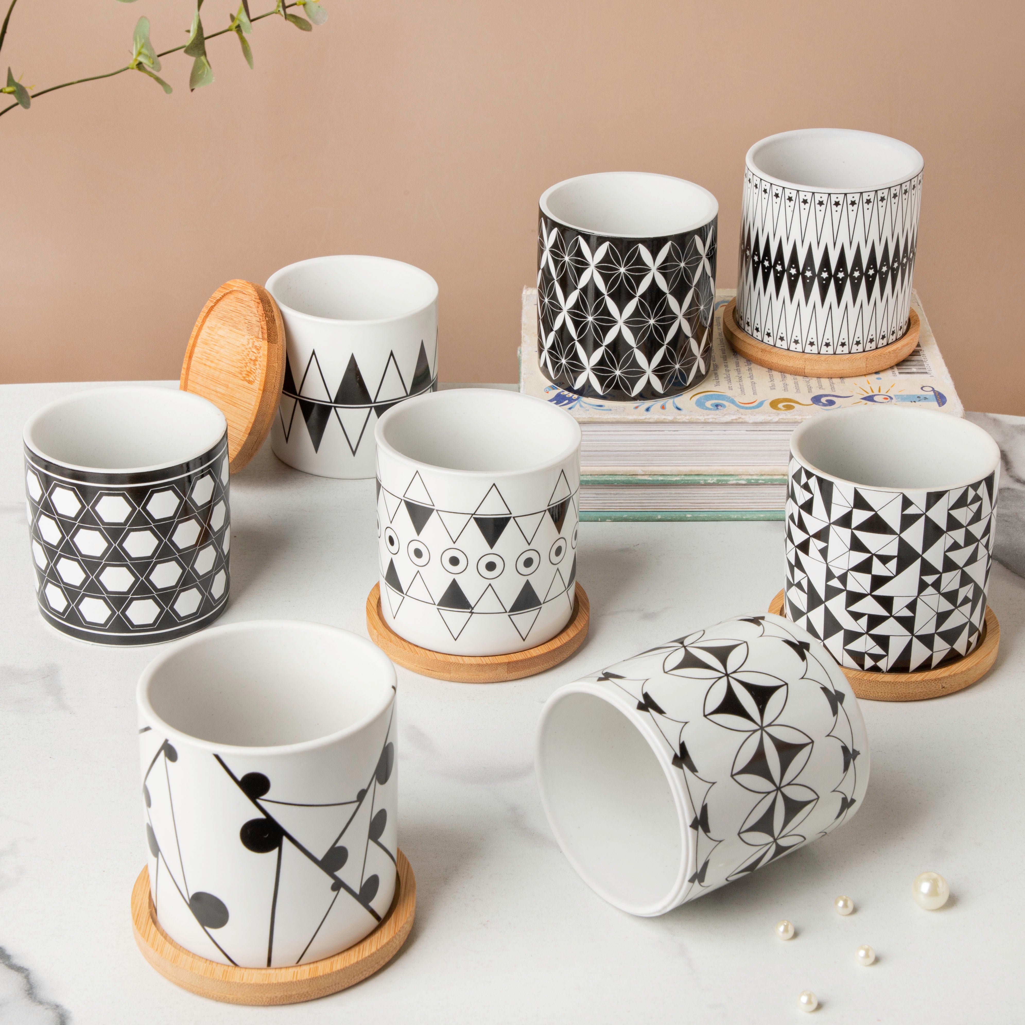 Twyla Hive Black White Planter With Wooden Coaster