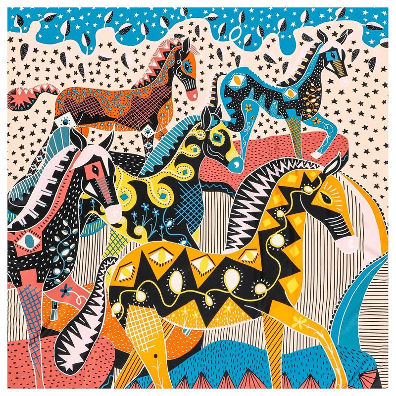 Women's Elegant Business Basic Horse Satin Printing Silk Scarf