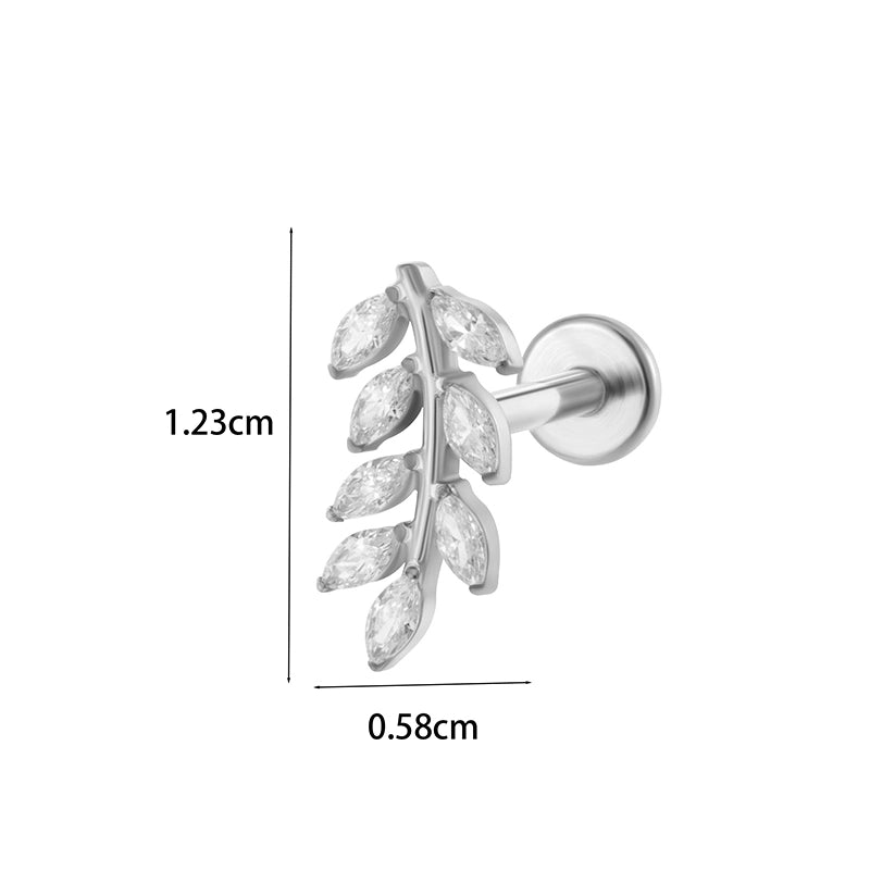 1 Piece Ear Cartilage Rings & Studs Minimalist Classic Style Leaves Chain Pure Titanium Inlay Zircon Ear Cartilage Rings & Studs