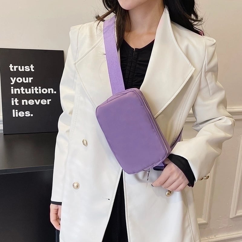 Women's Oxford Cloth Solid Color Classic Style Streetwear Sewing Thread Square Zipper Fanny Pack
