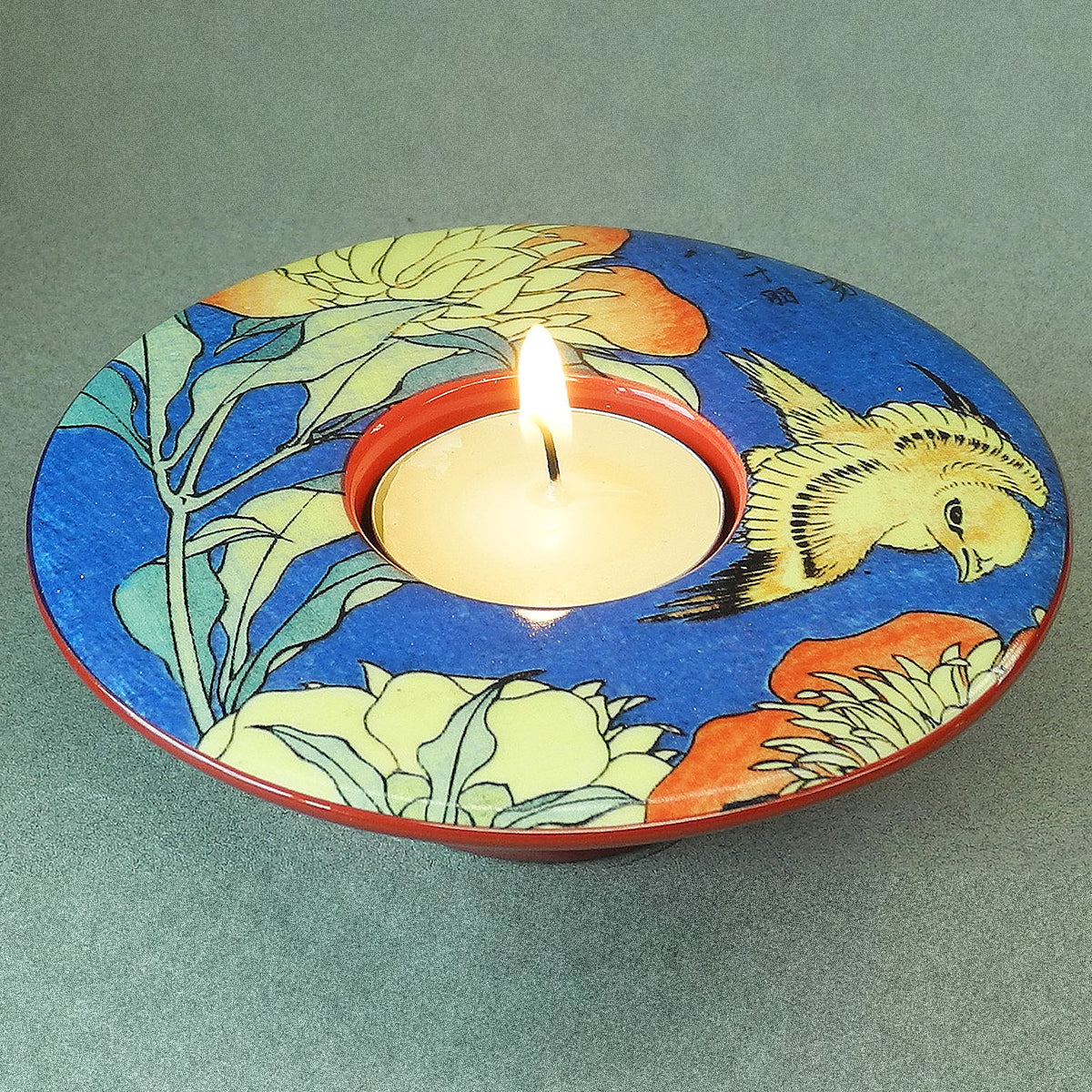 Hokusai Canary & Peony Dish T-Light