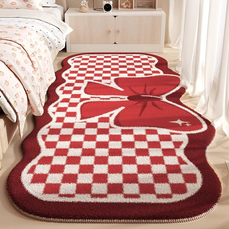 Cute Plaid Cherry Bow Knot Imitation Cashmere Carpet Bathing