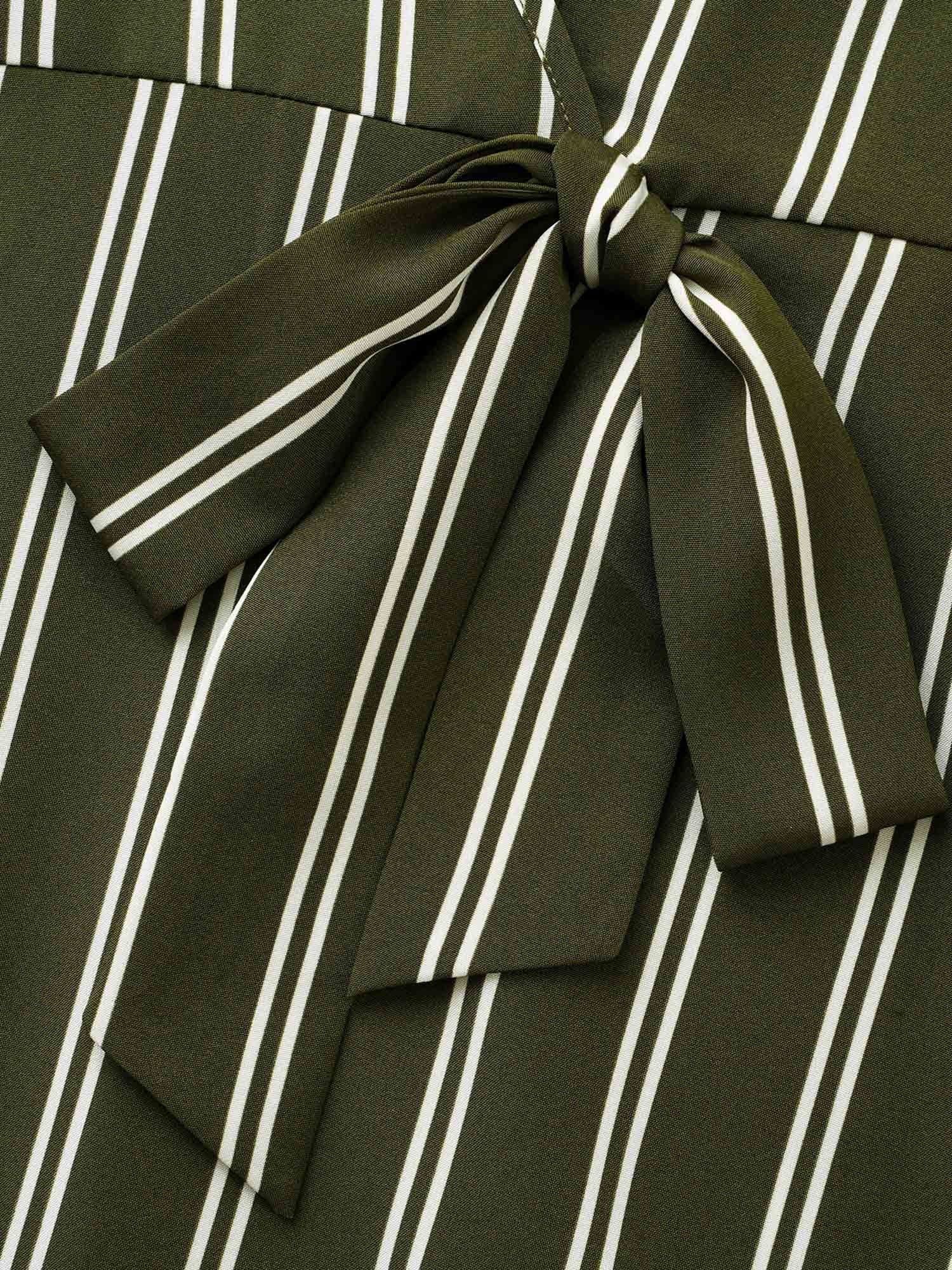 Striped Tie Knot Lantern Sleeve Dress
