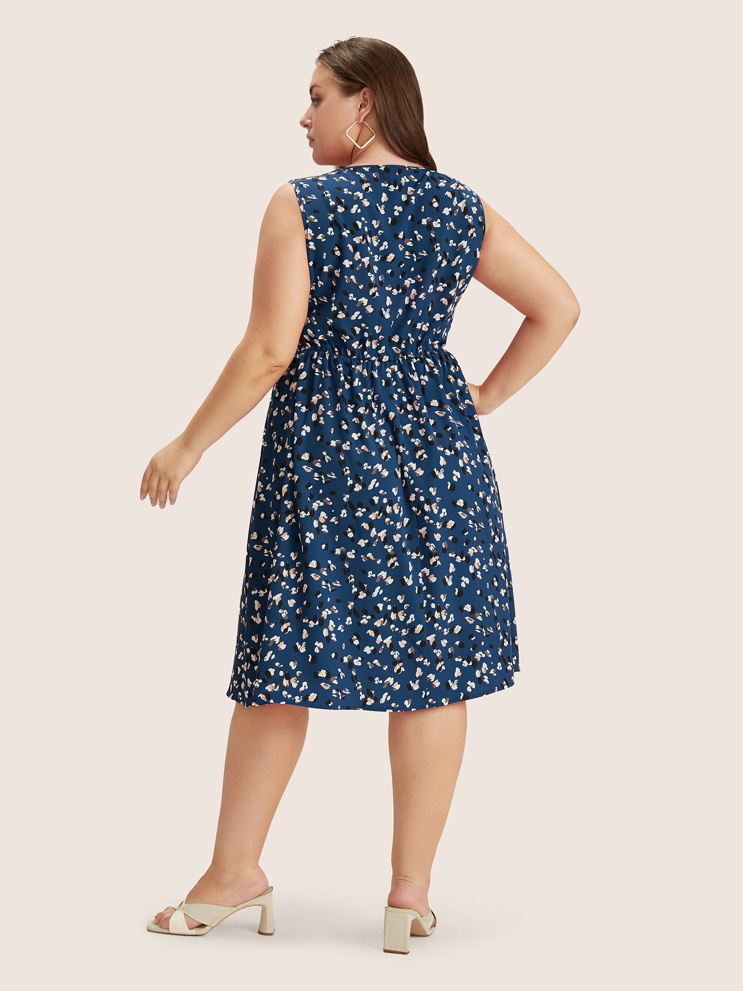 Allover Print Pocket Flutter Crossover Ruched Tank Dress
