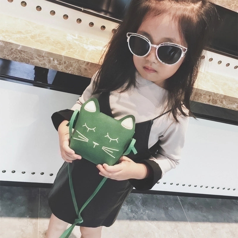 Kid'S Pu Leather Cat Solid Color Cute Square Zipper Crossbody Bag