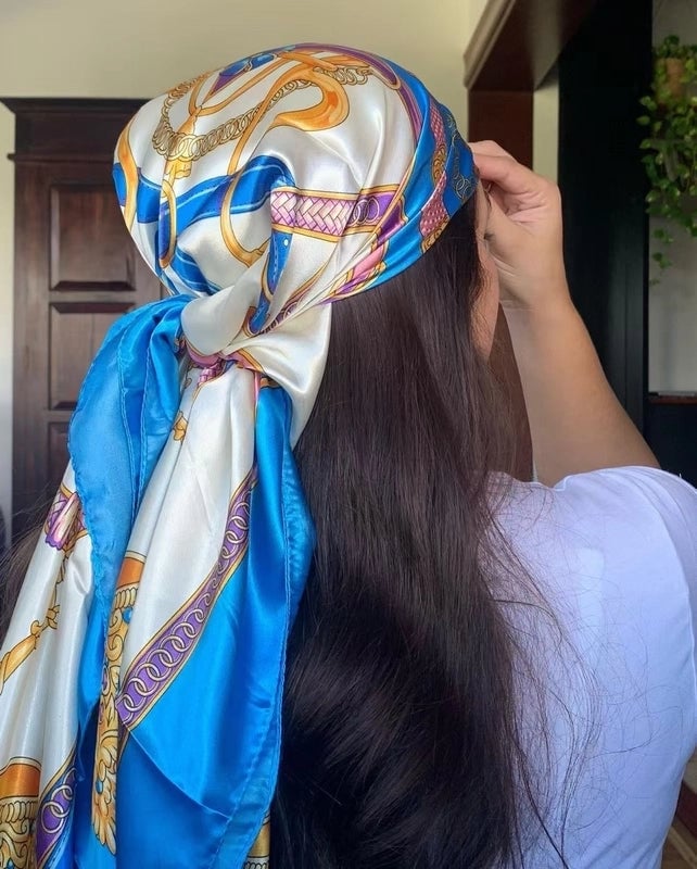 Women's Tropical Color Block Satin Silk Scarf Kerchief