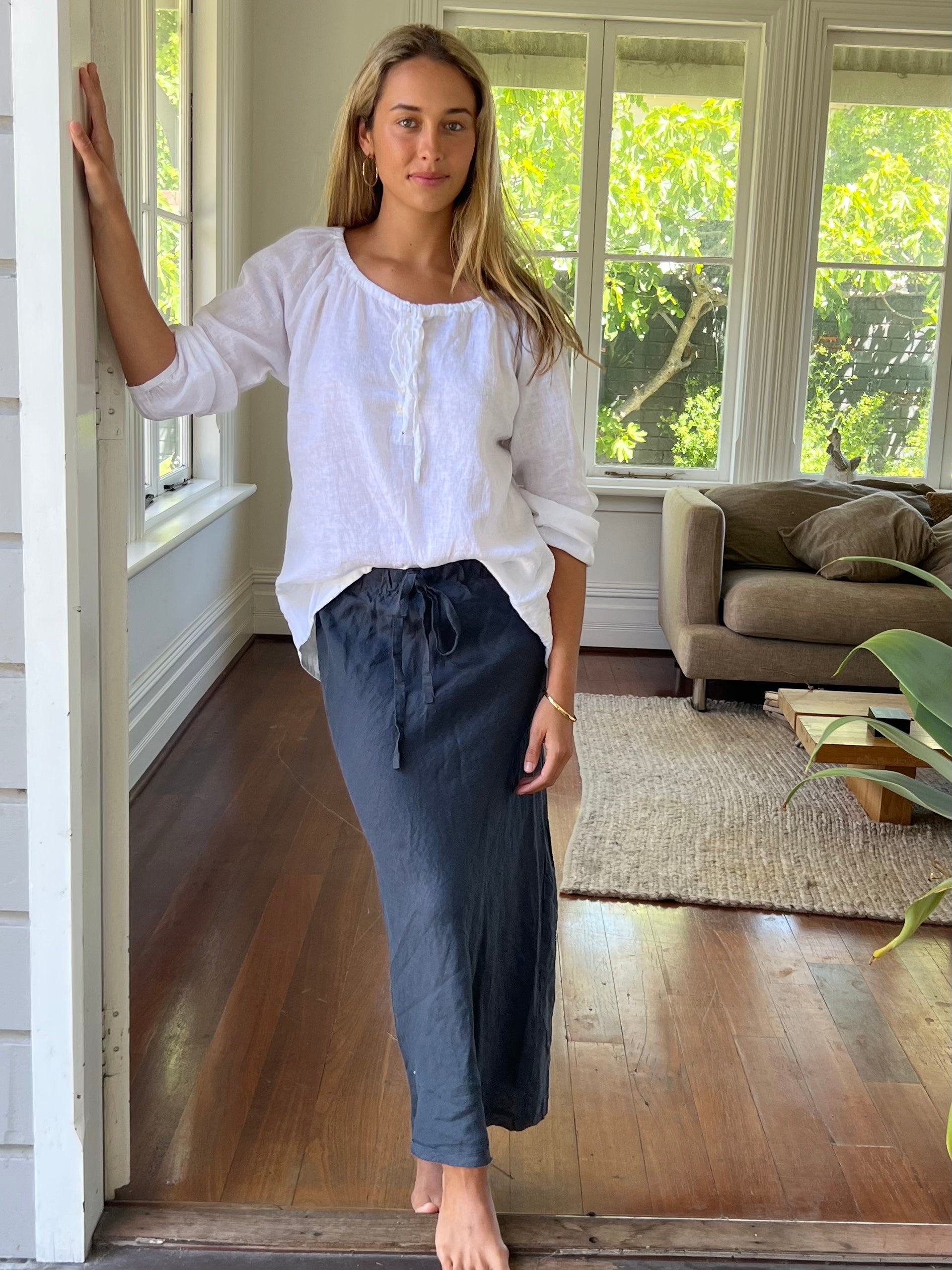 anthea skirt - charcoal linen