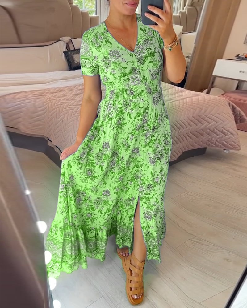 🎁LAST DAY SALE-49% OFF🎁Floral Print V-neck Dress
