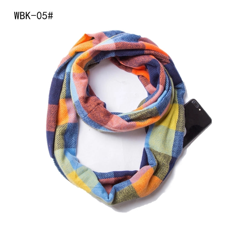 Hot Autumn And Winter New Scarf Men And Women Couple Thickened Pullover Plaid Zipper Pocket Scarf