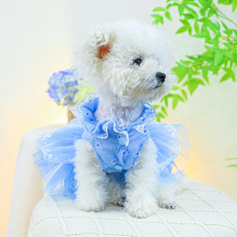 Pet Ring Dog Clothes Spring And Summer New Cute Gauze Skirt Bow Gorgeous Expensive Waltz Gauze Skirt