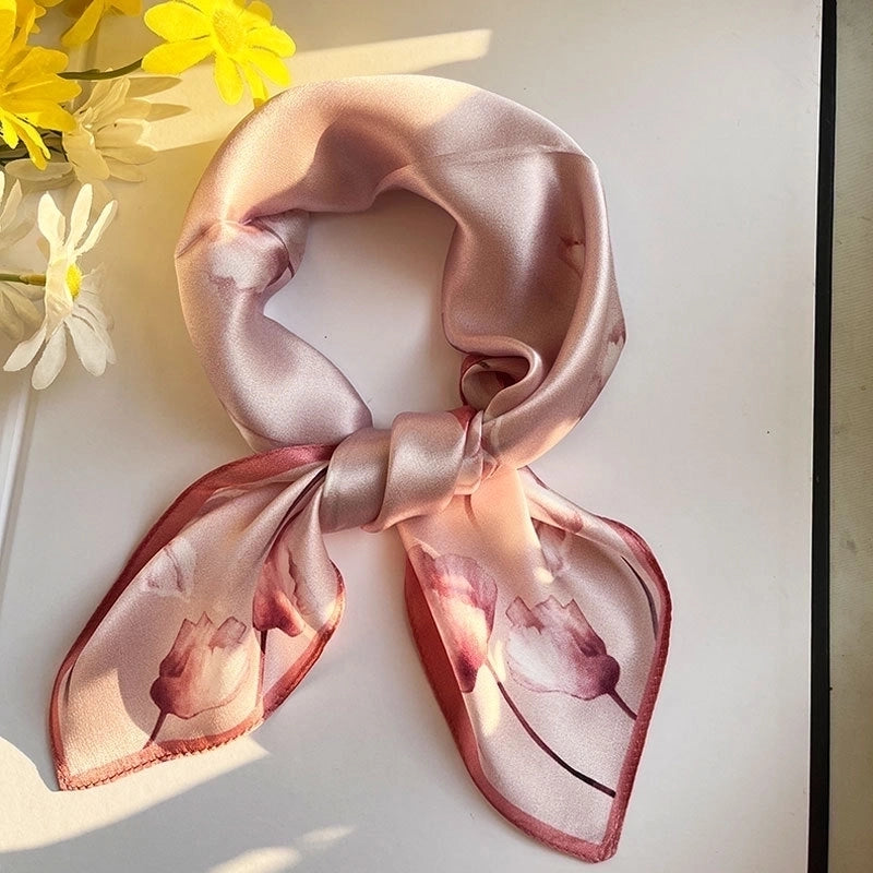 Women's Elegant Color Block Silk Printing Silk Scarf
