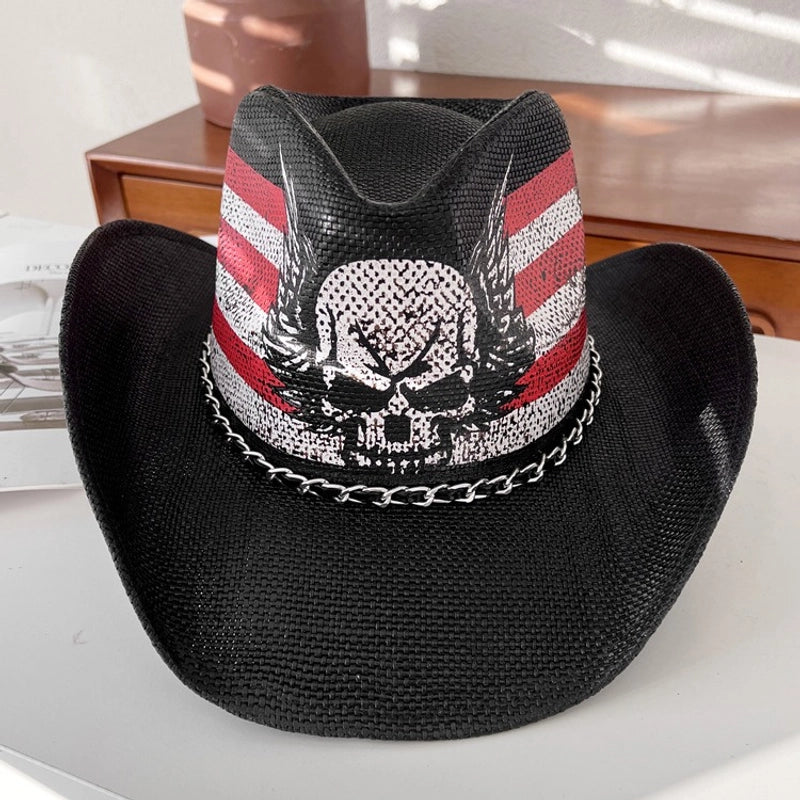 Fashion Personality Knight Hat Women's Summer Outdoor Sun Hat Western Denim Sun Protection Straw Hat Men's Fashion Punk Hat