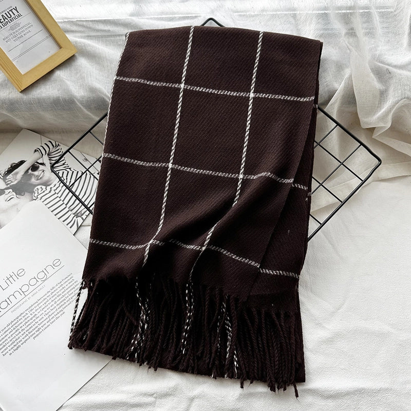 Unisex Casual Minimalist Lattice Imitation Cashmere Tassel Scarf