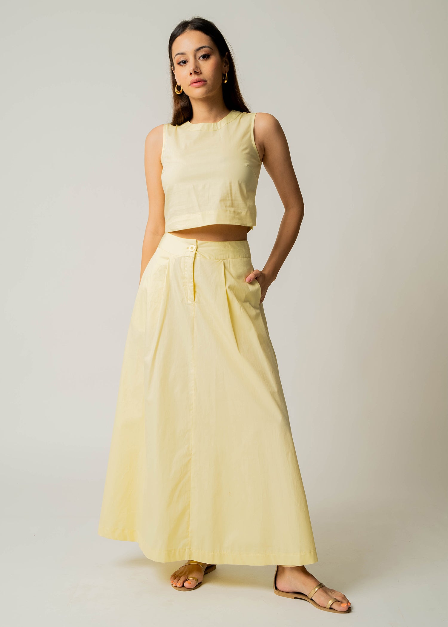 Flared Maxi Skirt With Side Pockets