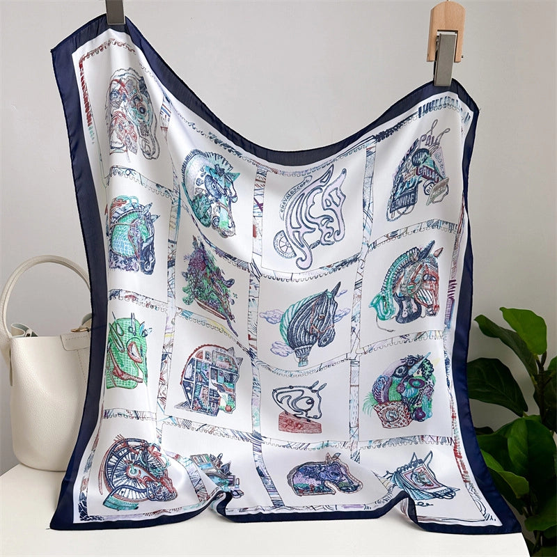 Unisex Casual Minimalist Stripe Flower Polyester Satin Printing Silk Scarf