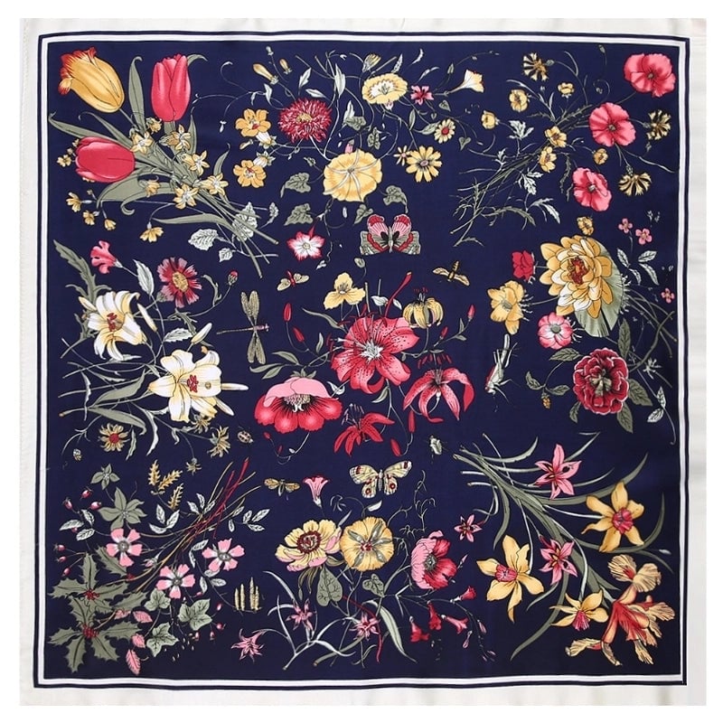 Women's Sweet Flower Satin Tassel Silk Scarf