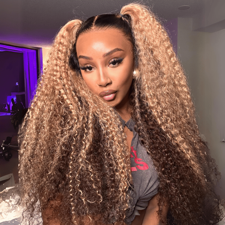 🔥Water Wave Highlight Ombre Color Invisi Strap Snug Fit 360 Skin Lace Frontal Wig Glueless Human Hair