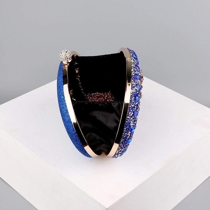 Red Green Blue Pu Leather Polyester Flower Rhinestone Oval Evening Bags