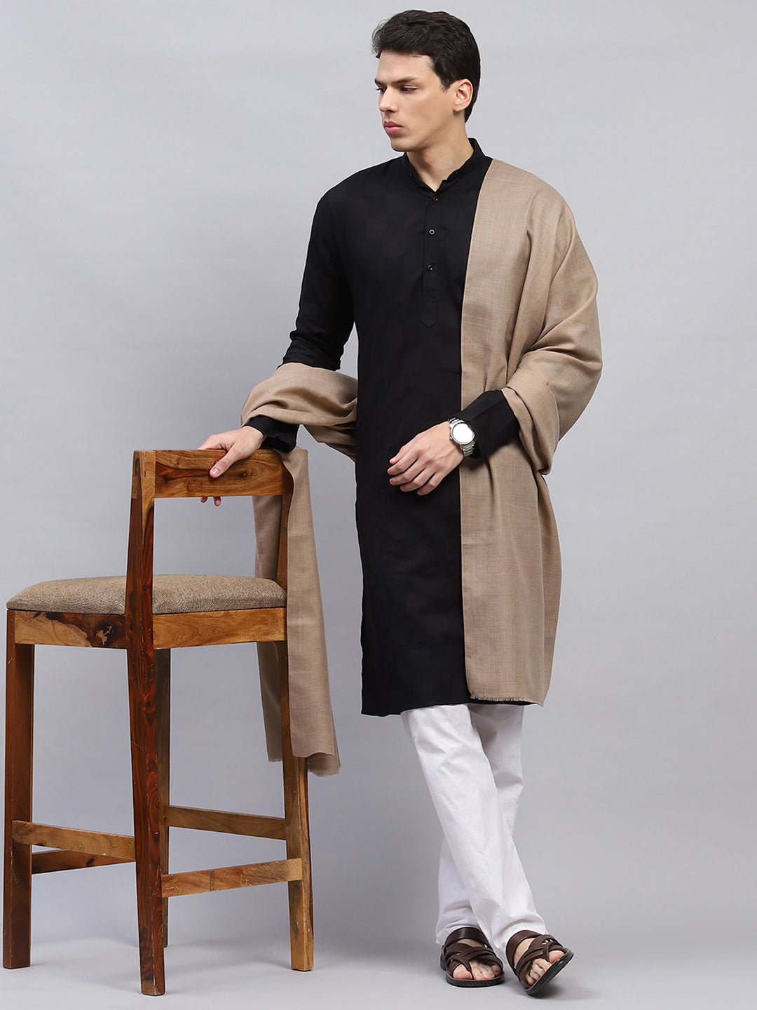 Men Beige Solid Lohi Shawl