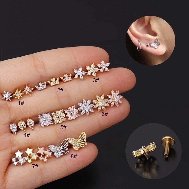 Ear Cartilage Rings & Studs Minimalist Flower 316L Stainless Steel  Copper Inlaid Zircon