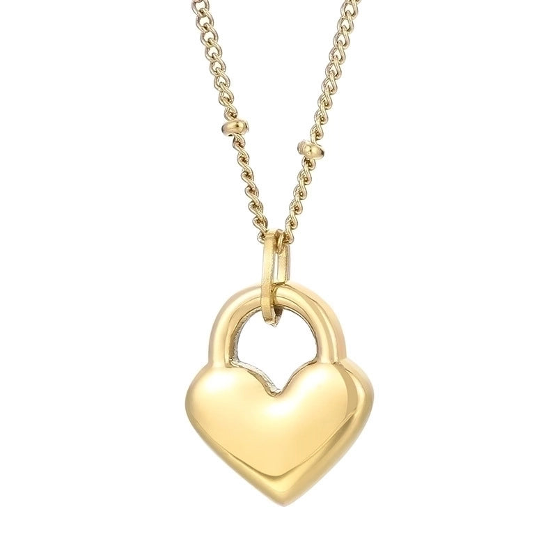 Minimalist Heart Shape Titanium Steel Resin 18K Gold Plated Inlay Pendant Necklace