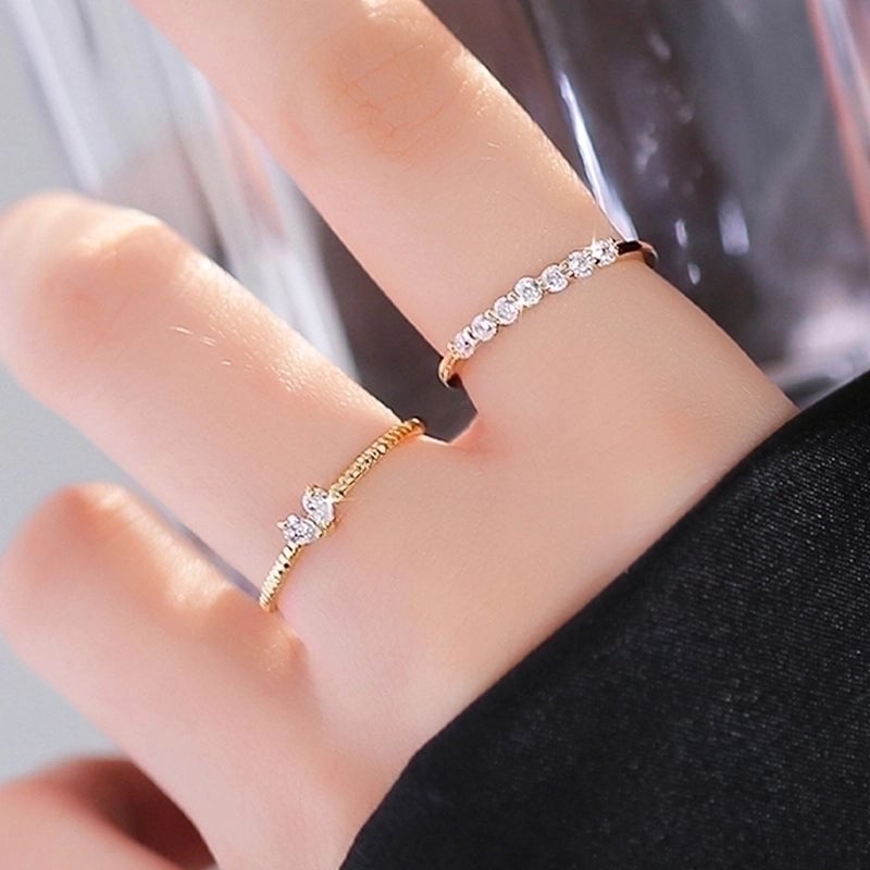 2 Pieces Round Stainless Steel Zircon Open Ring