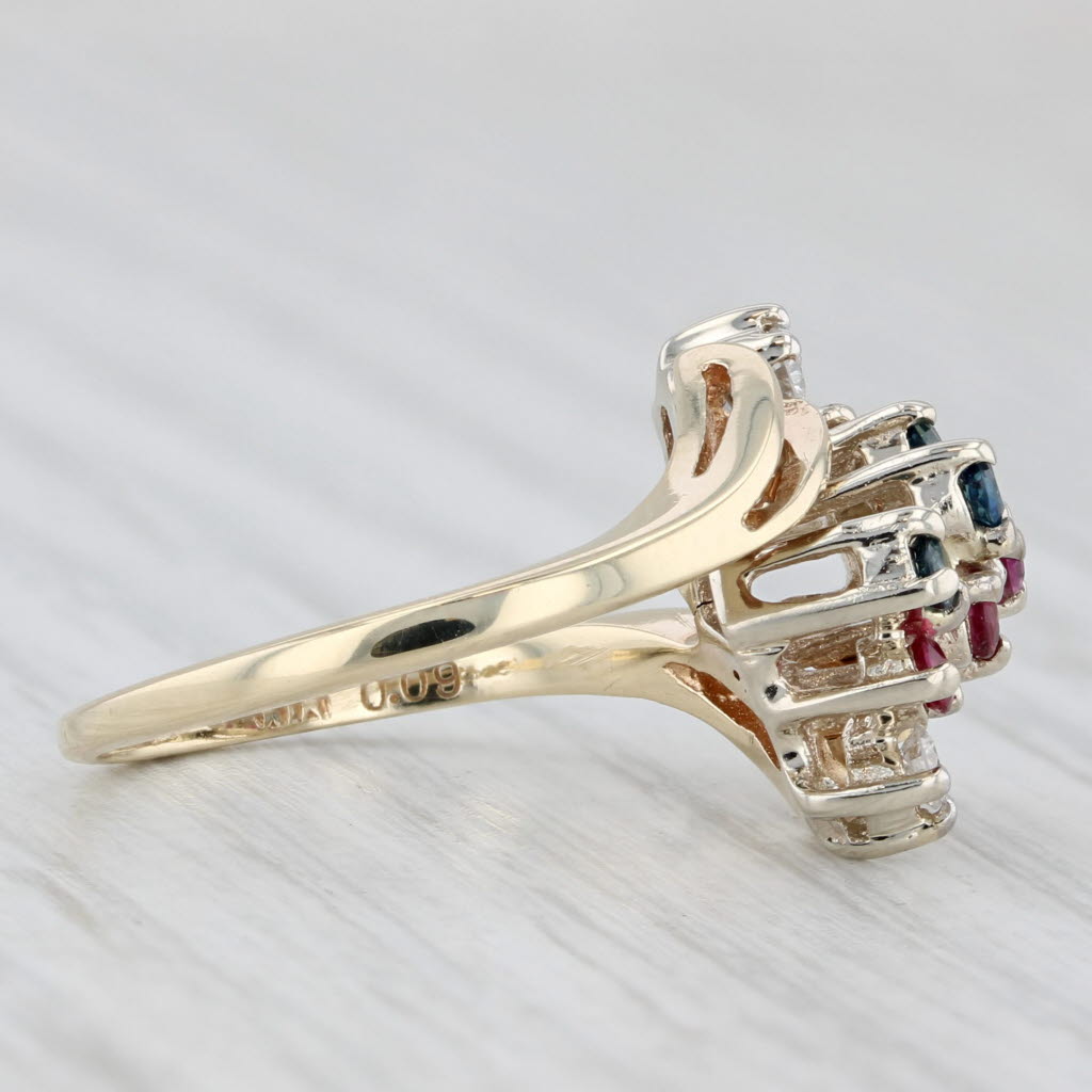0.47ctw Ruby Sapphire Diamond Bypass Ring 14k Yellow Gold Size 5.25