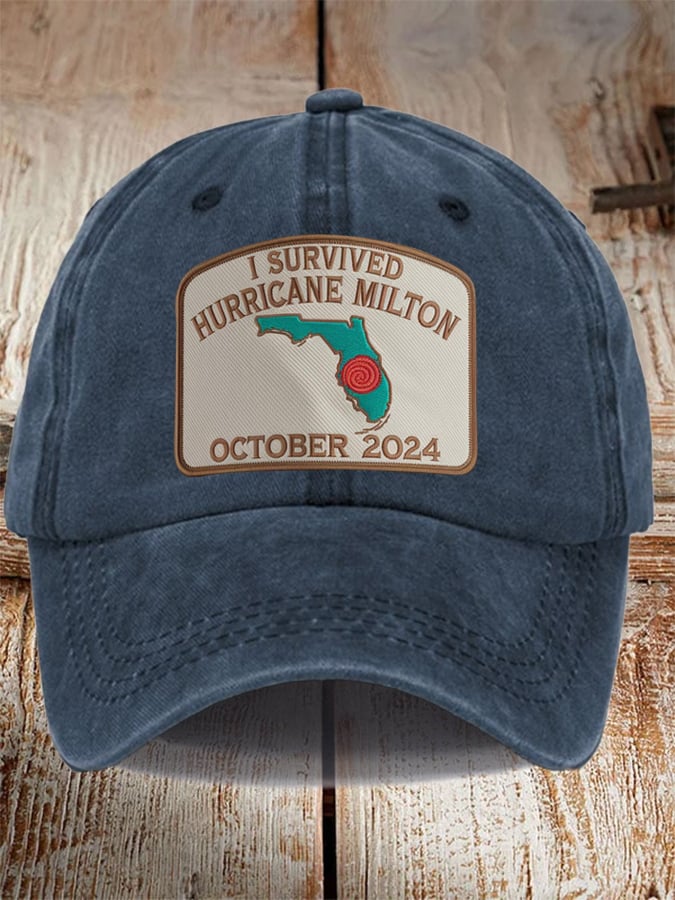 Unisex Distressed Washed Cotton I Survived Hurricane Milton Hat