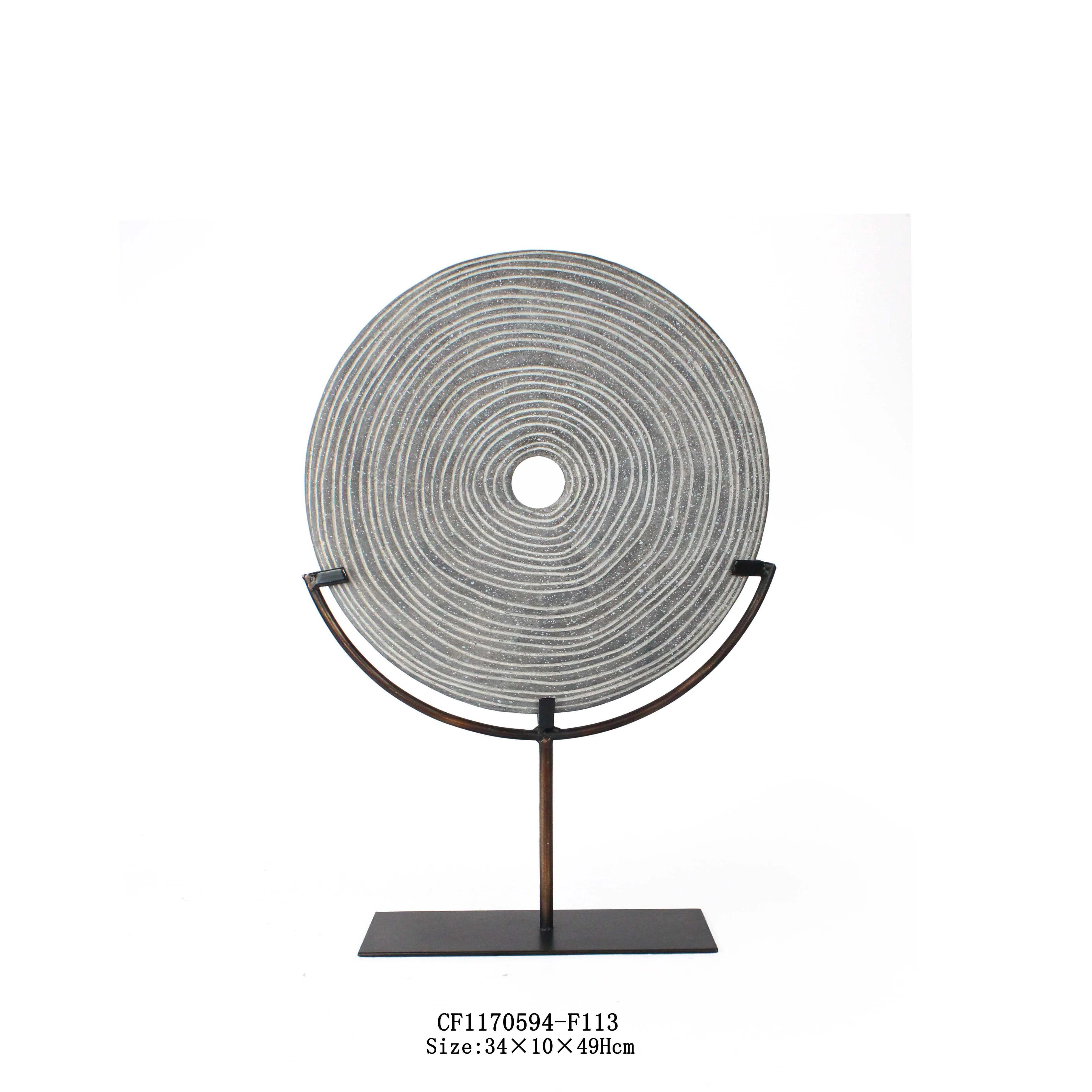 Resin Round Shaped Hole Imitation Stone Sculpture Ornaments Home Decor with Metal Base